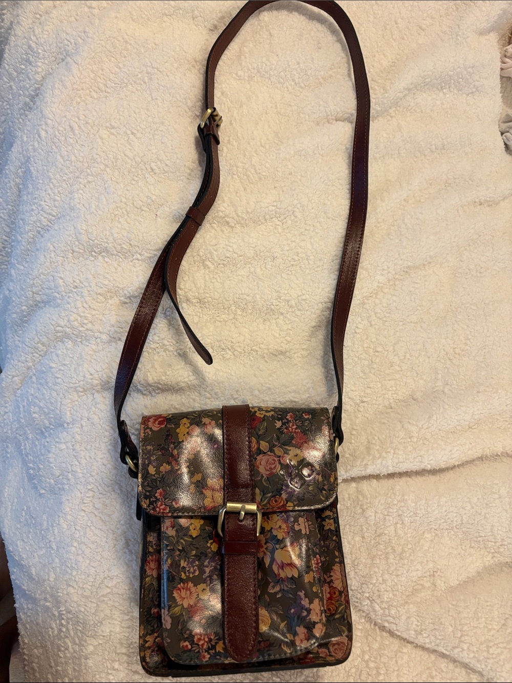 Patricia Nash Leather Floral Crossbody Bag with Leather Strap